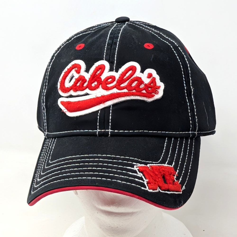 Cabelas Baseball Cap Hat Black Red Embroidered Legendary Outfitter Adjustable